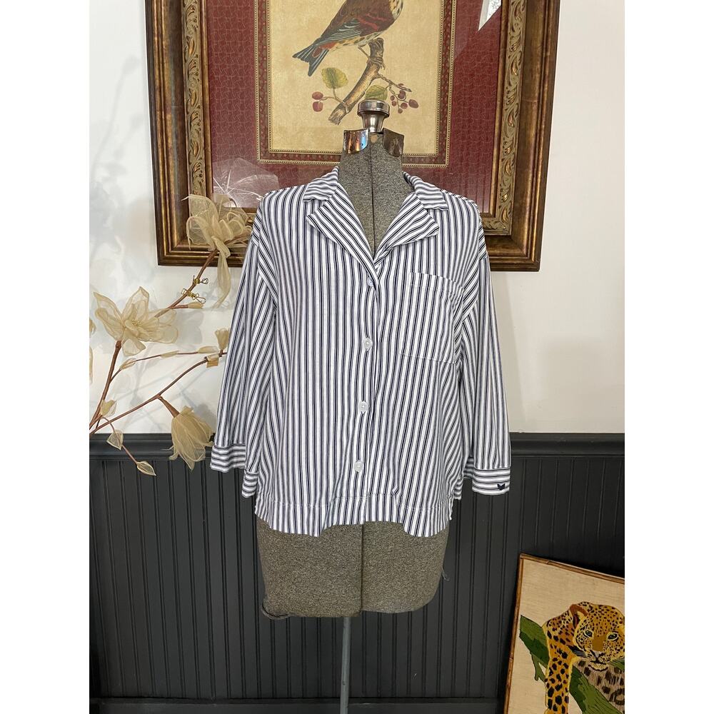 Petite Plume Women’s XS Pima Cotton Striped Pajama Top Button Front